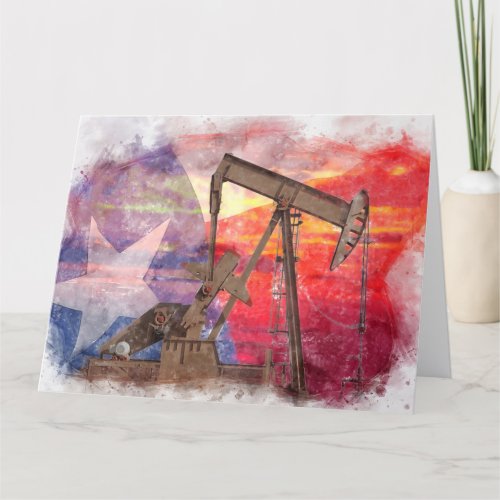 Pumpjack Texan icon pastel drawing with Texas Flag Thank You Card