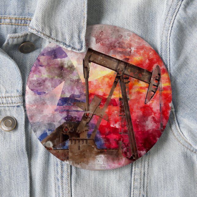 Pumpjack Texan icon watercolor with Texas Flag Button (In Situ)