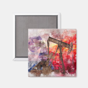 Pumpjack Texan icon watercolor with Texas Flag Magnet