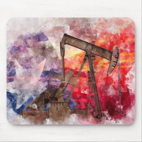Pumpjack Texan icon watercolor with Texas Flag Mouse Pad