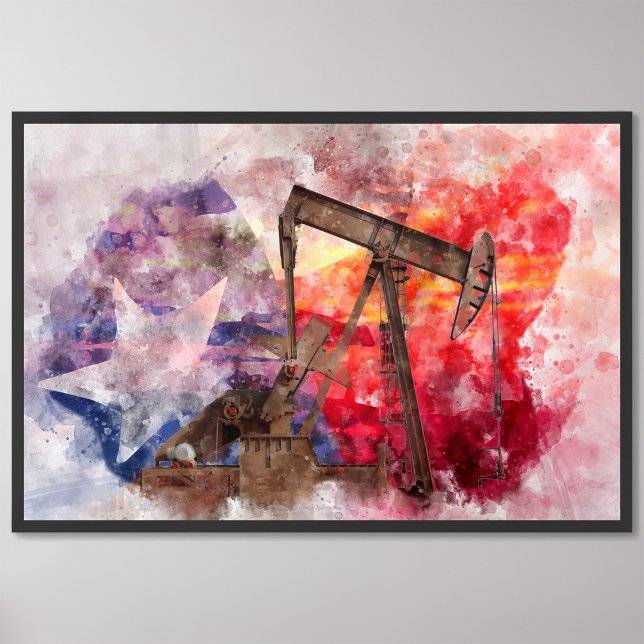 Pumpjack Texan icon watercolor with Texas Flag Photo Print (Creator Uploaded)
