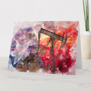 Pumpjack Texan icon watercolor with Texas Flag Thank You Card