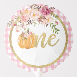 Pumpkin 1st Birthday Balloon - Floral Pink Plaid