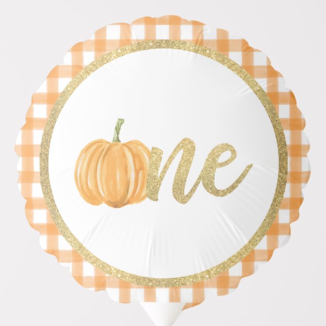 Pumpkin 1st Birthday Balloon - Orange Plaid (Front)