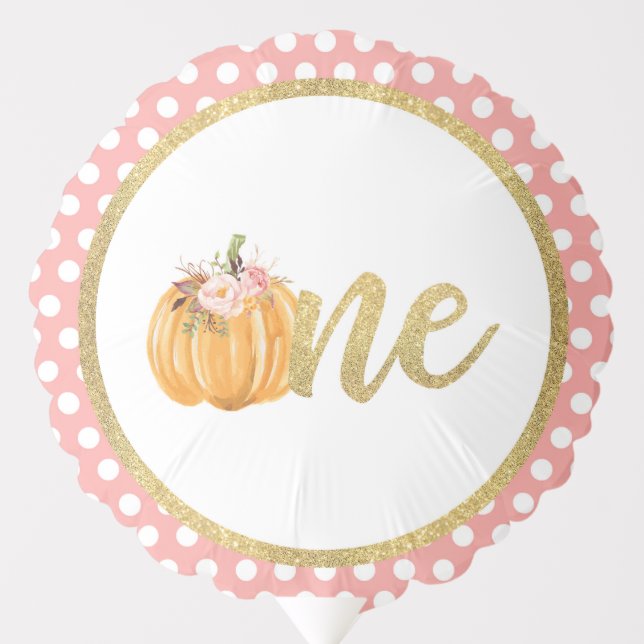 Pumpkin 1st Birthday Balloon - Pink Dots (Front)