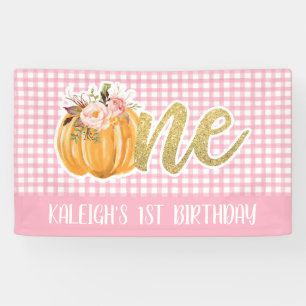 Pumpkin 1st Birthday Banner - Girl Pink Plaid