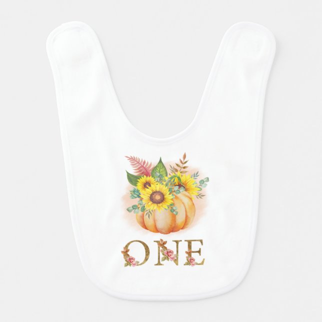 Pumpkin 1st Birthday, Halloween Cute Girl Baby Bib (Front)