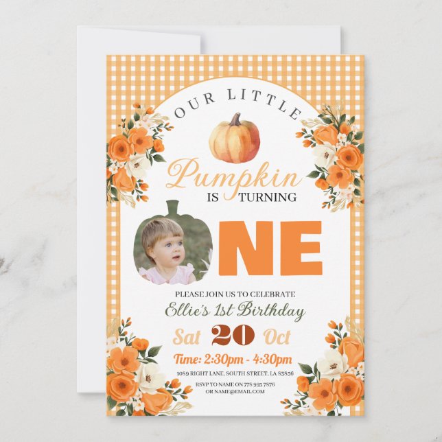 Pumpkin 1st Birthday Little Pumpkin Autumn Fall Invitation (Front)