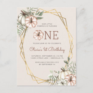 Pumpkin 1st Birthday Party Beige Postcard