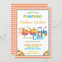 Pumpkin 1st Birthday Party Harvest Truck Twin Boys Invitation