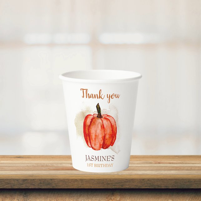 Pumpkin 1st Birthday Thank You Fall Halloween Paper Cups (Creator Uploaded)
