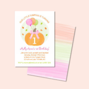 Pumpkin 1st Fall First Birthday Girl Party Invitation