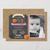 Pumpkin 1st First One Birthday Party Photo Invite (Front/Back)