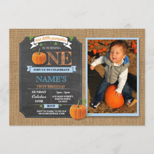 Pumpkin 1st First One Birthday Party Photo Invite