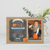 Pumpkin 1st First One Birthday Party Photo Invite (Standing Front)