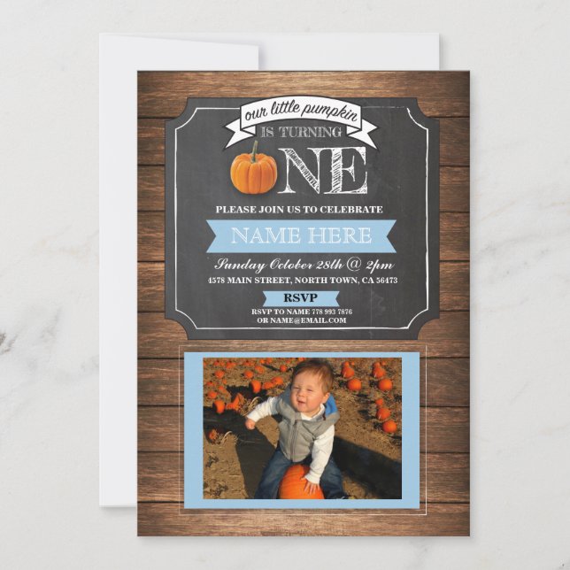 Pumpkin 1st First One Birthday Party Photo Invite (Front)