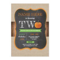 Pumpkin 2nd 2 Two Birthday Party Boy Girl Invite