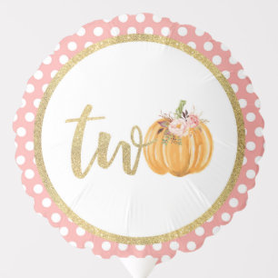 Pumpkin 2nd Birthday Balloon - Pink Dots