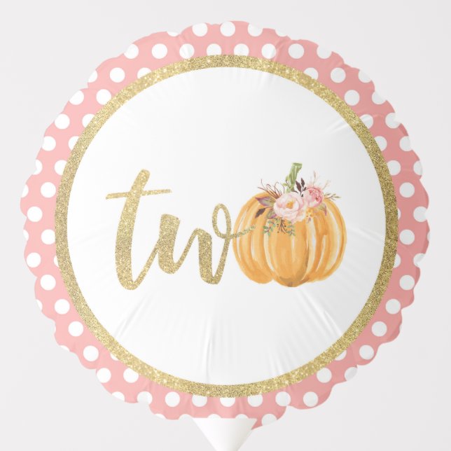 Pumpkin 2nd Birthday Balloon - Pink Dots (Front)