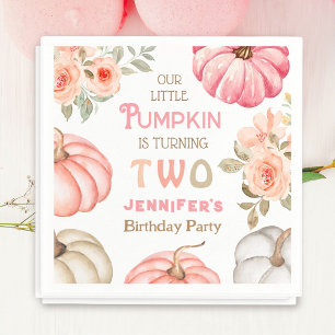Pumpkin 2nd Birthday Bold Pink Girl Floral Paper Napkins
