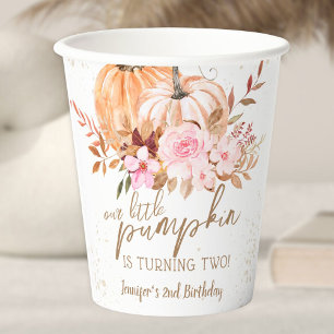 Pumpkin 2nd Birthday Girl Fall Floral Paper Cups