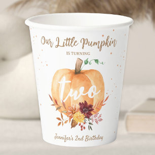 Pumpkin 2nd Birthday Girl Floral Autumn Paper Cups
