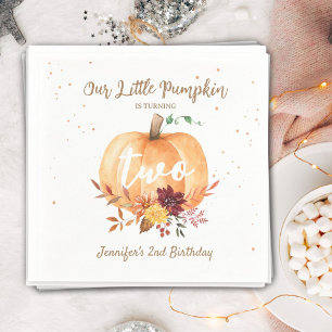 Pumpkin 2nd Birthday Girl Floral Autumn Paper Napkins