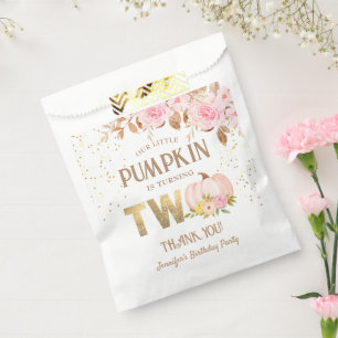 Pumpkin 2nd Birthday Girl Pink Floral Paper Favor Bag
