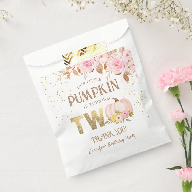 Pumpkin 2nd Birthday Girl Pink Floral Paper Favor Bag (Sealed)