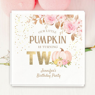 Pumpkin 2nd Birthday Girl Pink Gold Floral Napkins