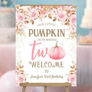 Pumpkin 2nd Birthday Girl Pink Welcome Sign