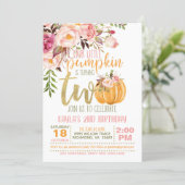 Pumpkin 2ND Birthday Invitation - Floral Stripes (Standing Front)