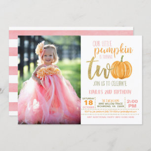 Pumpkin 2nd Birthday Invitation for Girl w/Photo