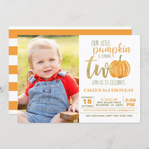 Pumpkin 2nd Birthday Invitation wPhoto