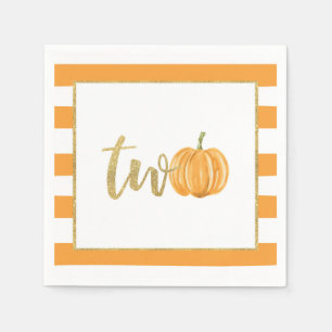 Pumpkin 2nd Birthday Napkin - Orange Stripes