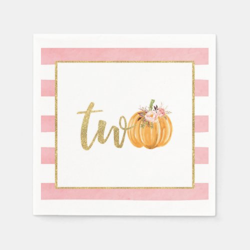 Pumpkin 2nd Birthday Napkin _ Pink Stripes