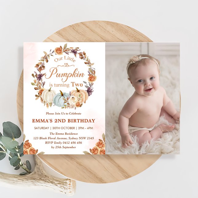 Pumpkin 2nd Birthday Orange Floral Party   Invitation (Creator Uploaded)
