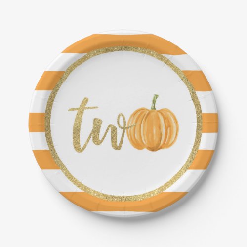 Pumpkin 2nd Birthday Paper Plate _ Orange Stripes