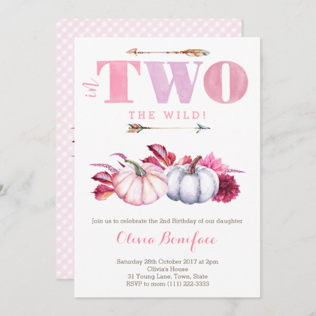 Pumpkin 2nd Birthday Party for Fall / Autumn Party Invitation (Front/Back)