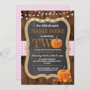Pumpkin 2nd Birthday Party TWO Pink Girl Invite