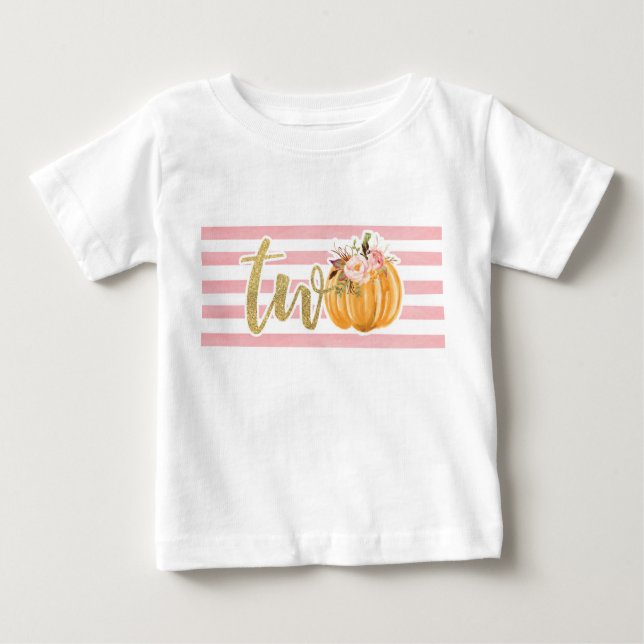 Pumpkin 2nd Birthday Shirt - Pink Stripes (Front)