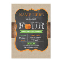Pumpkin 4th Four 4 Birthday Party Boy Girl Invite