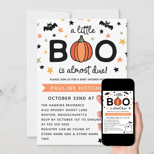 Pumpkin A Little Boo Halloween Baby Shower Invitation | Zazzle