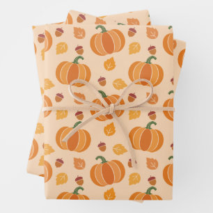  Pumpkin, Acorn, and Leaf Wrapping Paper Sheets