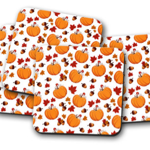 Pumpkin Acorns Autumn Cork Drink Coaster