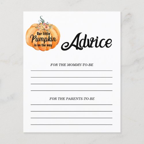 Pumpkin Advice for Mommy Baby Shower Game