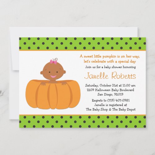 Pumpkin African American Baby Girl Shower Invite