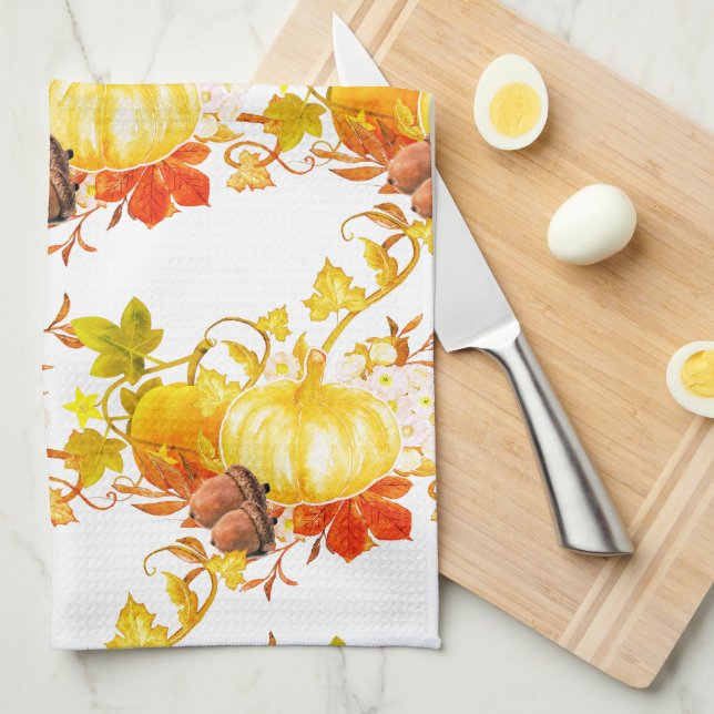 Pumpkin and Acorns / Fall Season Home Decor  Kitchen Towel (Quarter Fold)
