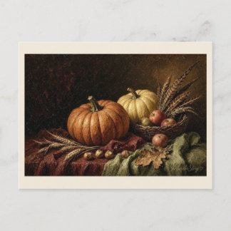 Pumpkin and Apple Basket Harvest Still Life Postcard