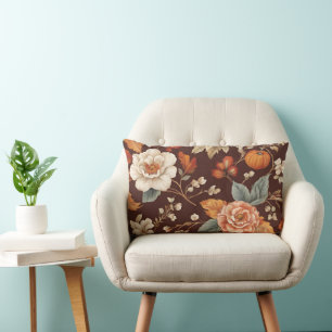 Pumpkin and Autumn Flowers Lumbar Pillow